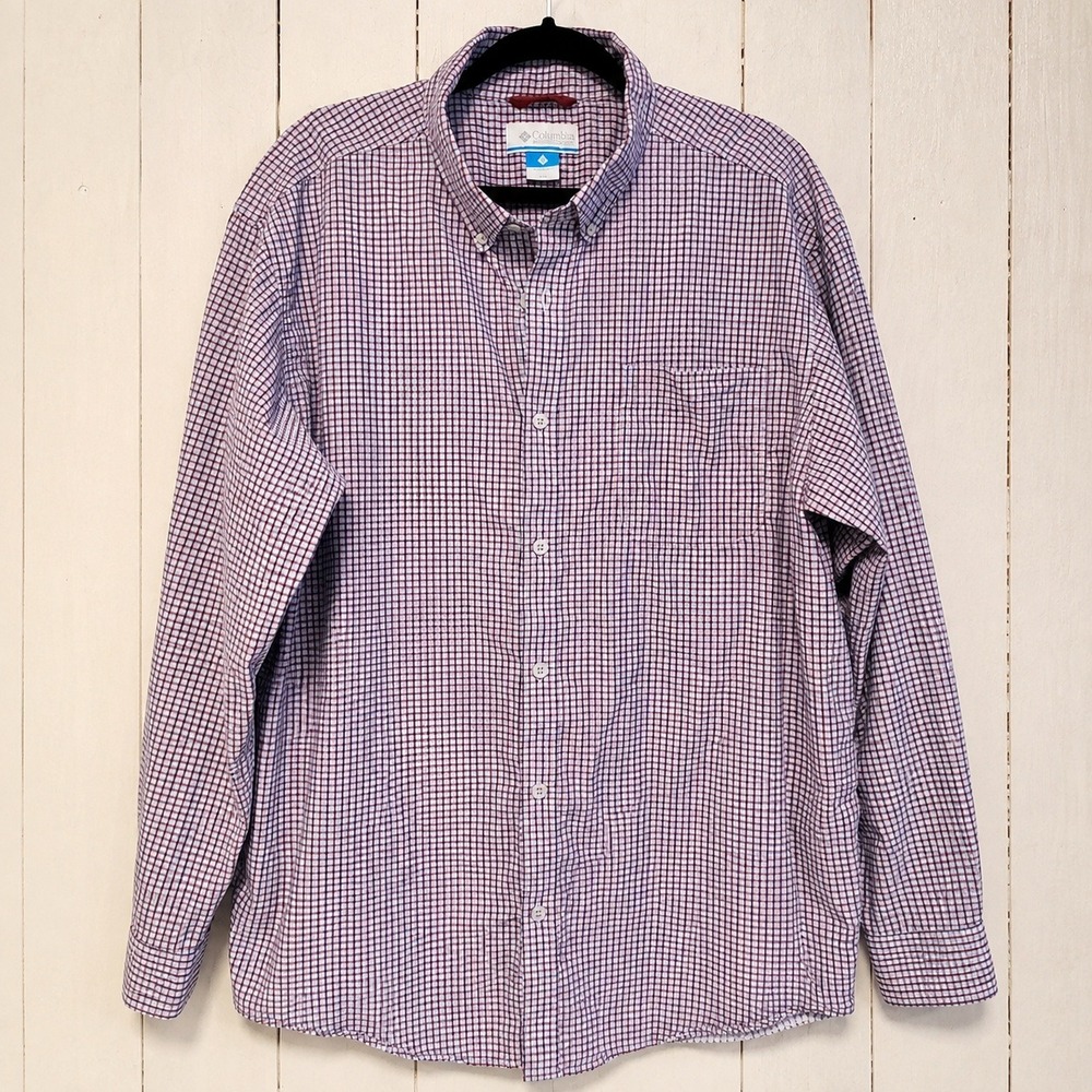 Long Sleeve Button Down Mens XXL Blue Red Micro Check Plaid Button Down Shirt